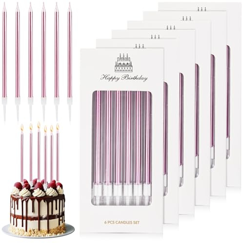 Geburtstagskerzen Rosa, 36 Stück Birthday Candles, Lang und Dünn | Mit Ständer, Ungiftig, Geruchsfrei, Ideal, für Kuchendekoration Bei Geburtstagen, Partys und Jubiläen
