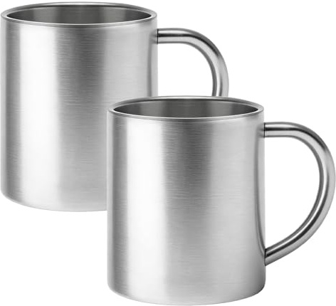 2 stycken termosmuggar i rostfritt stål, 400 ml kaffemuggar i rostfritt stål med handtag, dubbelväggiga isoleringsmuggar, resecampingmuggar, kaffemugg för att hålla sig varm eller kall för vardagen