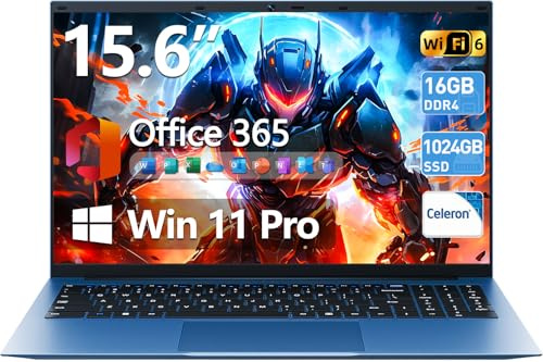 AKCHART 15.6 Inch Laptop Computer with Windows 11 Pro Laptops, 16GB RAM 1024GB SSD, Office 365, WiFi 6, Bluetooth 5.2, 180° Viewing, IPS FHD, 7000mAh, HDMI, Type-C, Cooling Fan(Gray)
