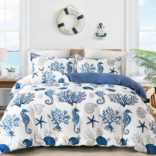 DJY Shell King Size Duvet Cover Set – Ocean 3-Piece Microfiber Bedding, Wrinkle-Resistant & Lightweight Design with Hidden Zipper (Blue, 220x230cm)