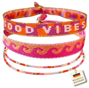 happymaker Stoffarmbänder mit Statement im Boho Style für Frauen und Männer, wasserfest, handmade in Deutschland, Festival Armband