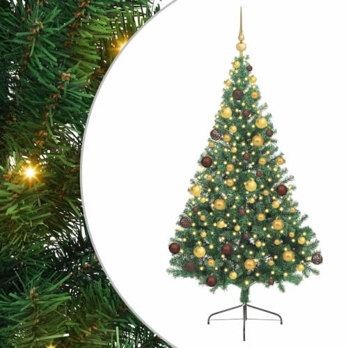 vidaXL Árbol de Navidad artificial con luces integradas, verde, 180 cm, moderno y duradero, con luces LED preinstaladas, para decoración de fiestas en interiores y exteriores