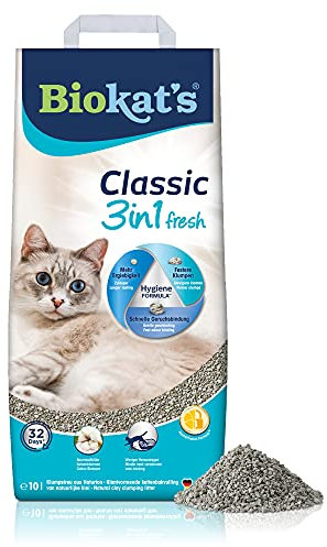 Biokat's Classic fresh 3in1 Katzenstreu mit Cotton Blossom-Duft - Klumpstreu aus Bentonit mit 3 unterschiedlichen Korngrößen - 1 Sack (1 x 10 L)