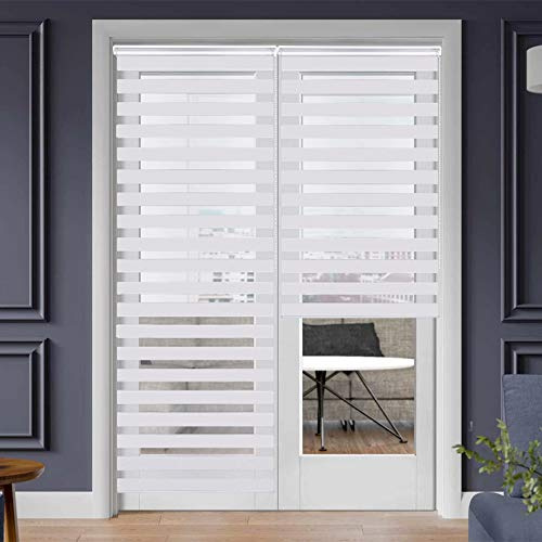 SMONTER Easy Fix Zebra Roller Blind,Day and Night Blinds Curtains with Install Accessories (75CMx230CM, WHITE)