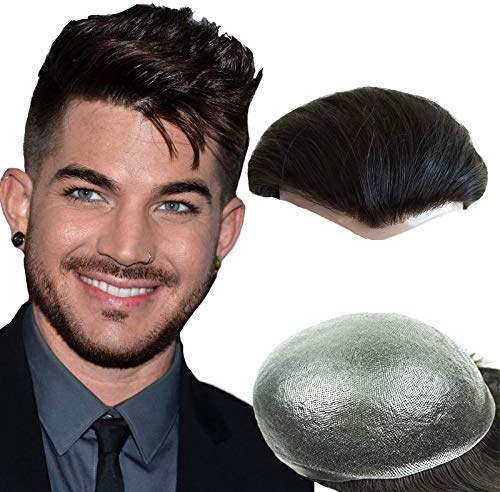 NLW Men's Toupee, 0.04mm Ultra Thin PU Skin Base Real Human Hair System, Straight Mens Hair Replacement Wig for Balding, 10x8 Inch #1 Jet Black