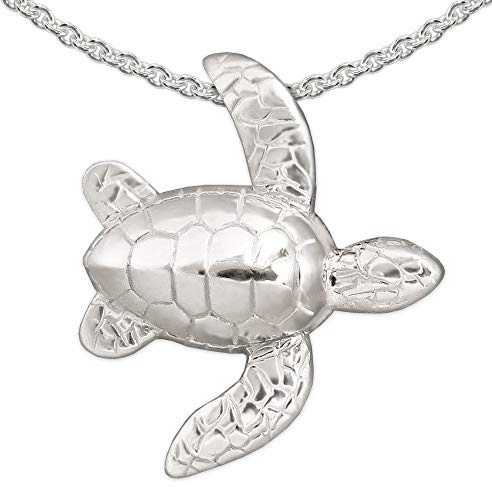 CLEVER SCHMUCK Set di ciondolo in argento a forma di tartaruga, 25 mm, completamente in plastica, con pinne mobili, da appendere lateralmente e catena di piselli 42 cm, in confezione regalo, Lucido