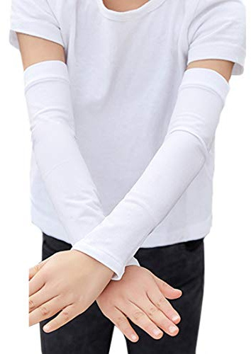 YONKOUNY Bambino Manicotto Braccio Anti-UV UPF 50+ Unisex Bambini Protezione Solare Sport Manicotto Arm Sleeves (Bianco)