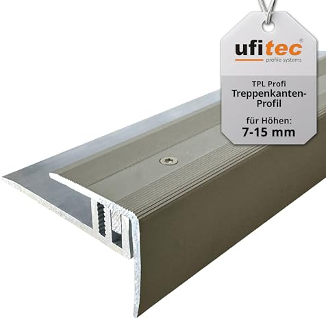 ufitec Profilsystem für Parkett- und Laminatböden - für Belagshöhen von 7-15 mm - viele Farben lieferbar (Treppenkantenprofil, Bronze Hell, 270 cm länge)