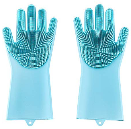 ZLYJ Silicone Gloves,Reusable Dishwashing Cleaning Gloves, Pair of Scrubber Gloves Heat Resistant for Washing Kitchen Bathroom Pet Hair Car More