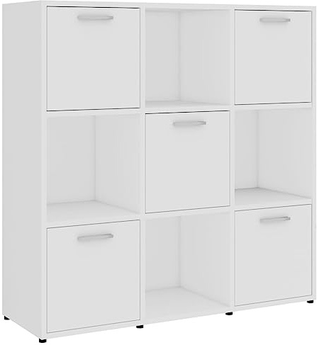 vidaXL Bücherregal mit 9 Fächern Raumteiler Raumtrenner Standregal Wandregal Regal Aktenregal Büroregal Würfelregal Weiß 90x30x90cm Holzwerkstoff