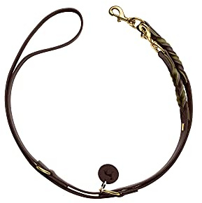 HUNTER Verstellbare Führleine SOLID Education Duo, Farbe: Dunkelbraun/Oliv, Handgeflochten, 3-Fach verstellbar, strapazierfähig, mit eingeflochtenem Bolzenhaken und Lederanhänger, Größe: 20/200