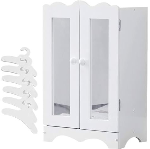 Holzpuppenmöbel mit 6 Kleiderbügeln Offener Kleiderschrank Organizer Puppenschrank für Puppen Spielzeug Puppenhaus Zubehör Passend für Puppe bis 20''