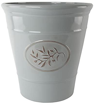 Outdoor Classic Olive Plastic Planter With Glossy Finish 23cm Frost Proof Long Lasting Flower Pot Garden Planter-Grey