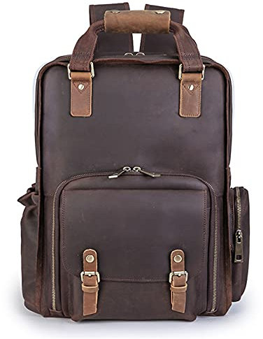 Men's DSLR Camera Backpack, Men' s DSLR Camera Backpack Vintage Crazy Horse Leather Photography Shoulder Bag Outdoor Casual Rucksack Hiking Travel Daypack Fashion SLR Photo Rucksack Bag for Outdoor Hi