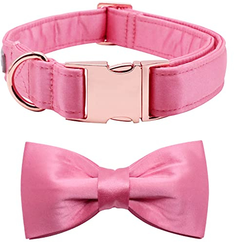 Lionet Paws Hundehalsband mit Fliege - komfortable Seide rosa Hundehalsband mit abnehmbaren Fliege für kleine Hunde, Hals 25-40cm