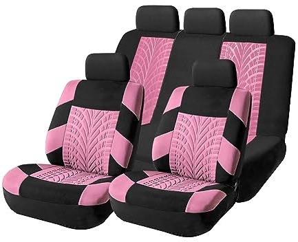 Blilo Autositzbezüge, komplettes Set, Polyester-Sitzschoner mit geteilter Sitzbank, atmungsaktiv, dick, Premium-Sportlich, Autozubehör für LKW, SUV, Van (Rosa/5 Stück)