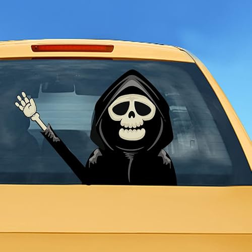 Leniutor Halloween Rear Wiper Decal, Waterproof Vinyl Pumpkin Skull Death Wiper Sticker for Car Rear Window Windshield Wiper Accessories Decorations (Skull Death)