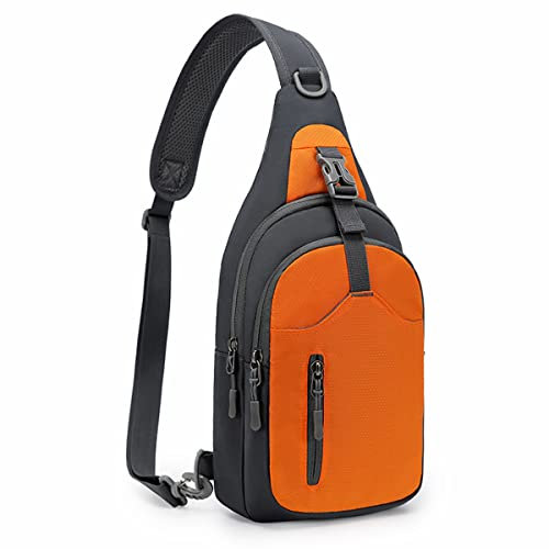 REETEE Leichte Brusttasche Sling Schulter Rucksäcke, Brusttasche Herren mit Verstellbarem Schultergurt, Umhängetasche Crossbody Bag Backpack für Outdoorsport, Radfahren, Hundewandern (Orange) …