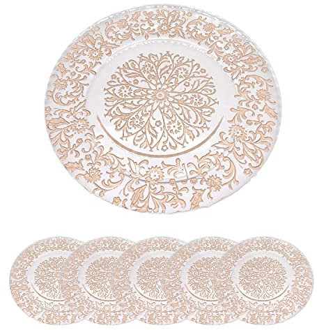 Trimming Shop Piatti da portata in vetro dorato da 13 pollici (33 cm) con design regale, perfetti per matrimoni, feste, decorazioni per la tavola ed eventi speciali, piatti da portata in vetro