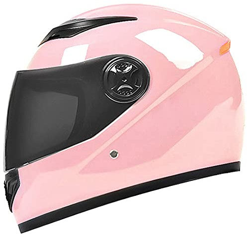 Helansiktshjälm för motorcykel med avtagbar vinterhals halsduk motorcykel moped gatucykel racing krasch hjälm med visir för män och kvinnor DOT/ECE-godkänd, rosa, en storlek