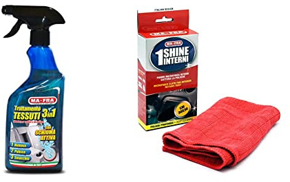 Ma-Fra, Trattamento 3in1 Tessuti, Deterge e Smacchia Tessuti Delicati, Velluti e Alcantara, Rinnova i Colori e Dona una Fresca Nota di Profumo, Formato 500ml & 1Shine Interni