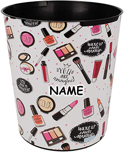 alles-meine.de GmbH Papierkorb/Behälter - Make Up & Lippenstift/Kosmetik - Schminke - inkl. Name - 10 Liter - wasserdicht - aus Kunststoff - Ø 28 cm - großer Mülleimer/Eime..