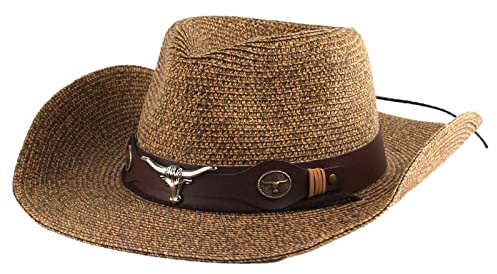 Gradient Color Straw Cowboy Hat for Men Women, Wide Shapable Brim Cowgirl Sun Hats UV Protection UPF 50+ Holiday Travel Panama Fedora Hat Beach Caps Headwear