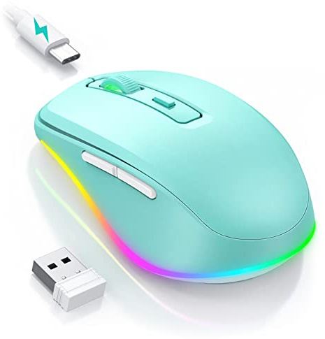 seenda Kabellose Maus mit Jiggler, RGB-Beleuchtung, 2000 DPI, Blaugrün | Wiederaufladbare 2.4G USB Verbindung Funkmaus, Leise Klick, für PC, Laptop, Computer, Windows