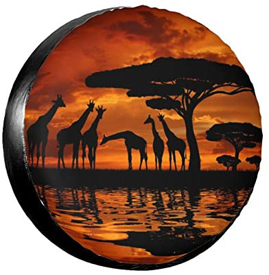 Radschutzhülle Giraffe, Silhouette, Mit, Baum, Hinüber, Sonnenaufgang, In, Kenia, Afrikanisch, Savanne Staubdicht Reifenschutzhülle Sauberen Auto Reifen Taschen Für Caravan Truck SUV 16inch