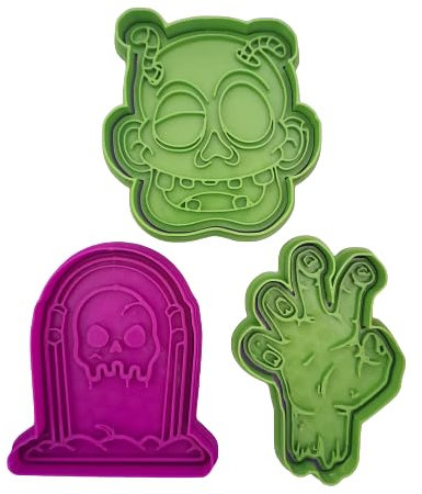 Tagliabiscotti.it - Halloween Set Mod.2 3pz (Lapide + Testa Zombie + Mano).- Cookies cutter - Formina - Stampo per biscotti o decorazioni torte in pasta di zucchero