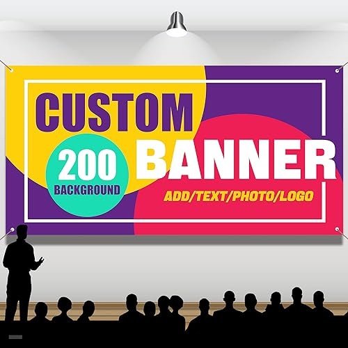 LLLGSH Banner Personalizzato - Personalizzato Striscione con Immagine/Logo/Testo - Striscione Personalizzabile per Decorazioni Eventi Aziendali Ufficio Feste - 200 sfondi