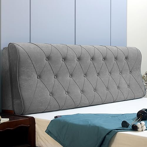 ZZYK Kopfteil Kissen Doppelbett Rückenlehne Samt Lesekeil Kissen Lendenwirbelstütze Gepolstertes Wandkissen Abnehmbarer Bezug Für Schlafsaal Tagesbett Etagenbett,Grau,Straps 71/Cal King