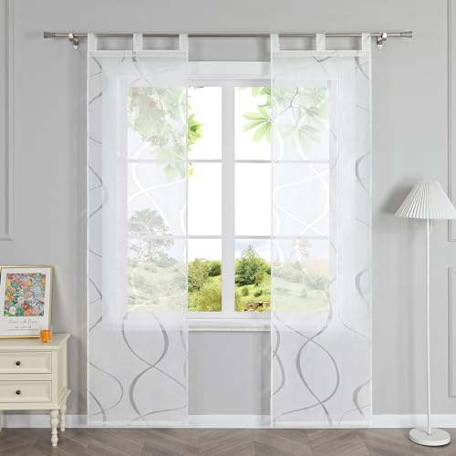 HeichkelL Schiebegardinen Transparent Vorhänge 2er Set Gardinenschal Wellen Ausbrenner Flächenvorhänge Weiß mit Schlaufen BxH 57x225 cm