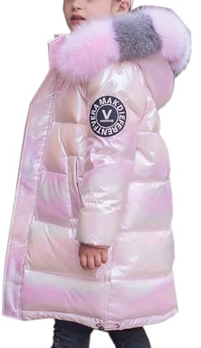 WIEAYUMEI Kids Girl Down Coat Toddler Hooded Jacket Puffer Outerwear Shiny Warm Snowsuit Children Teenage Parka Coats with Faux Fur Collar