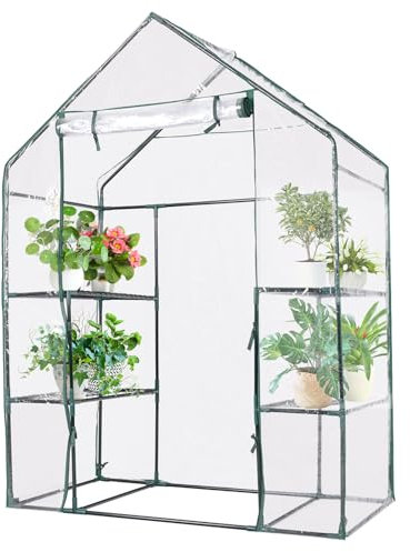 HOMASIS Serra da Giardino con Supporto per Piante, Serra per Piante Invernale, Miniserra da Balcone con Copertura in PVC e Porta Avvolgibile, 143 x 73 x 195 cm (Verde)