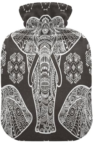 Hot Water Bottle with Soft Cover Removable Hot Cold Water Bag for Pain Relief, Menstrual Cramps, Feet Warmers S Card Elephant Frame Animal Made