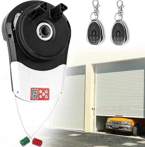 Automatisk rullöppnarmotor - Kraftfull garageportöppnare med 2 fjärrkontroller - Idealisk för lager, butik, ladugård, gård - Rulljalusimotor