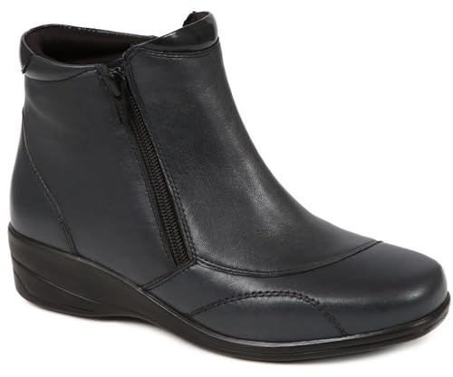 Pavers Women's Wide Fit Ankle Boots in Navy Leather - Elegant Shoes with Inside Zip and Stylish Design - Ladies Casual Footwear - Size UK 5 / EU 38