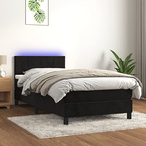 ULUYYUC Boxspringbett, Palettenbett Doppelbett/Einzelbett Familienbett Bettgestell Geeignet für Zimmer Mieten Schlafzimmer Wohnzimmer Arbeitszimmer mit Matratze & LED Schwarz 80x200 cm Samt