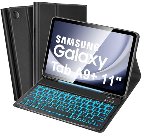 SAMSUNG Custodia con Tastiera Retroilluminata per Galaxy Tab A9 Plus 11 (SM-X210/X215/X216/X218), Layout Italiano, Cover con Tastiera Rimovibile, Nero