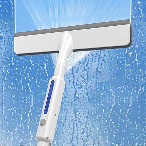 Set 3 en 1 Limpiador de Ventanas | Limpiador con Función de Pulverización, Raspador de 30 cm, Barra Desmontable de 1,45 m + 1 Paño de Limpieza | para Ventanas, Espejos, Puertas de Cristal