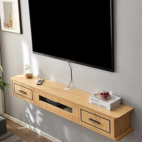 KAZUP Schwebender TV-Ständerschrank, Projektoren und Spielekonsolen, wandmontierte TV-Schränke aus Holz, geeignet für Unterhaltungsräume im Wohnzimmer/Grau/130 cm/Holzfarbe/130 cm
