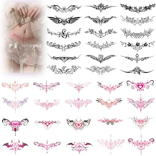 38 Blätter Taille Temporäre Tattoos Aufkleber Bauch Wasserdicht Tattoo Aufkleber Farbe Sexy Fake Tätowierung Aufkleber Tattoo Aufkleber für Frauen und Mädchen Narbe Kaiserschnitt Taille Brust