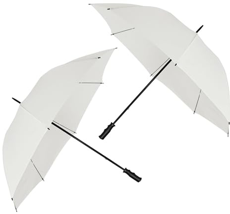 simpa Windproof Golf Umbrella - Manual Opening, Fibreglass Frame, 14mm Shaft with Plastic Handle - Large 125cm Diameter - Set of 2 White Umbrella.