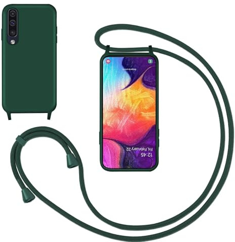 GoodcAcy Silikon Handykette Handyhülle für Samsung Galaxy A50,Smartphone Necklace Hülle mit Band Schutzhülle mit Kette zum umhängen Halskette Flüssig Silikon Case für Samsung Galaxy A50,Grün