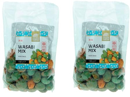 Snack Mix de Wasabi 150 g Pack 2 Unidades Aperitivo Crujiente de Cacahuetes Recubiertos Picante Suave Sabor Asiático para Picoteo y Compartir