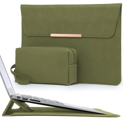 HYZUO 15 Pollici Custodia PC Portatile con Funzione Stand per MacBook Air 15 M4 A3241 M3 A3114 M2 A2941 2025-2023, MacBook Pro 15, 15 Surface Laptop 7/6/5/4/3 con Borsa Piccola, Verde Oliva(con Trim)