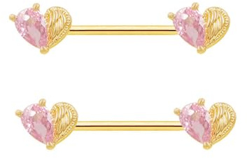 Niaspi 14G Pink CZ Heart Nipple Rings for Women Hypoallergenic Surgical Steel Nipplerings Nipple Barbell Shield Studs Dainty Nipple Piercing Jewelry (Gold)