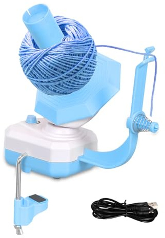 Elettrico Avvolgitore per Palline di Filato, Avvolgitore Elettrico per Uncinetto Avvolgitore Automatico per Filati con Capacità 10 Once, Carica Automatica, per Maglieria Rotolo di Lana Tessitura (Blu)