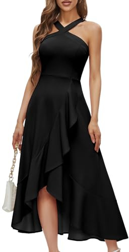 Bbonlinedress Aftonklänningar, elegant för bröllop, festklänning, halterneck, cocktailklänning med maxilängd, svart, S